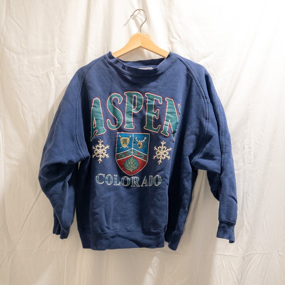 Vintage Aspen Crew Neck Sweatshirt - Navy - Large